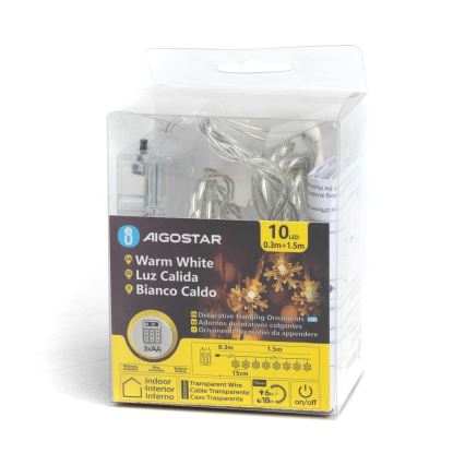 Aigostar - LED-Lichterkette 10xLED/3xAA 1,5m warmweiß Schneeflocken