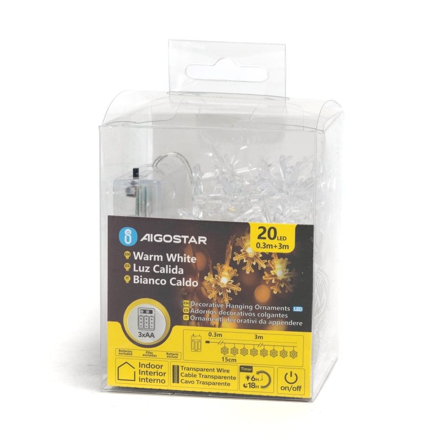 Aigostar - LED Weihnachtslichterkette 20xLED/3xAA 3,3m Schneeflocken