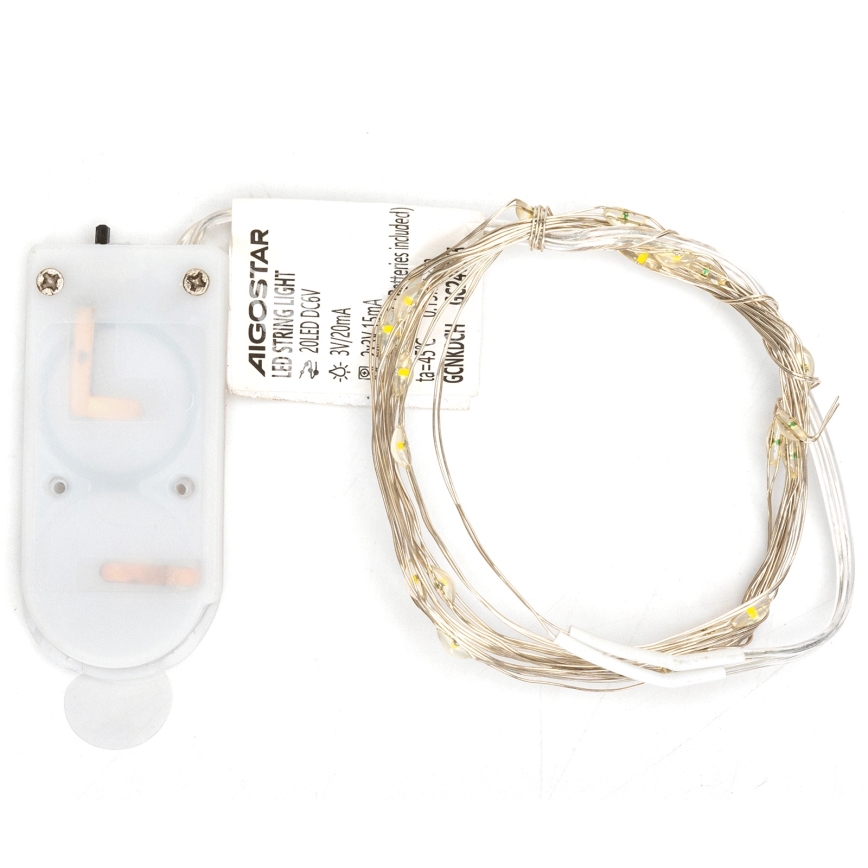 Aigostar - LED  Lichterkette 20xLED/2x3V 2m warmweiß