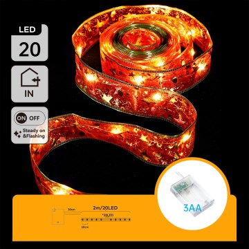 Aigostar - LED-Lichterkette 20xLED/3xAA 2 m warmweiß rot