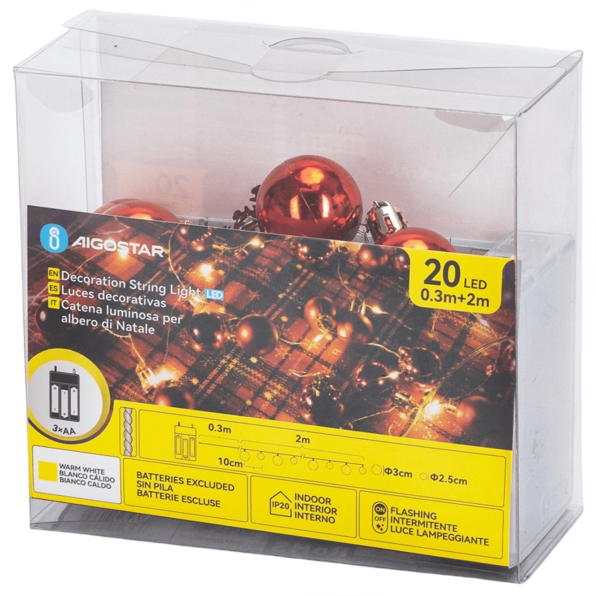 Aigostar - LED-Lichterkette 20xLED/3xAA 2m warmweiß