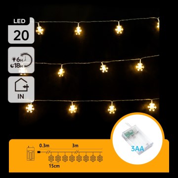 Aigostar - LED-Lichterkette 20xLED/3xAA 3,3 m Schneeflocken