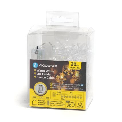 Aigostar - LED-Lichterkette 20xLED/3xAA 3,3 m Schneeflocken