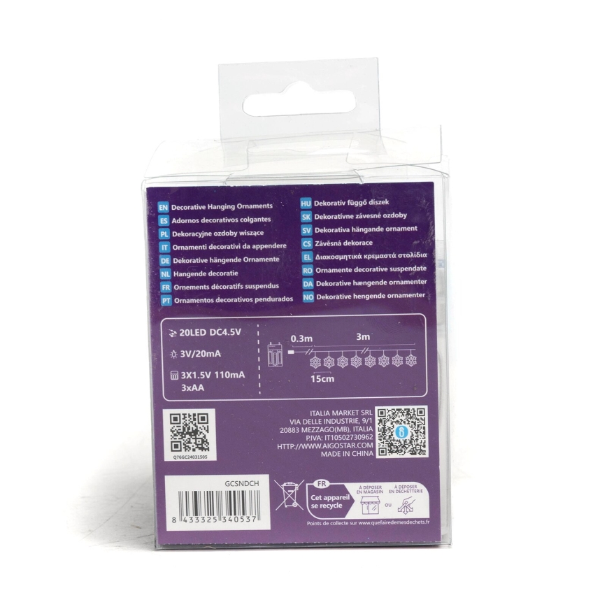 Aigostar - LED-Lichterkette 20xLED/3xAA 3,3 m Schneeflocken