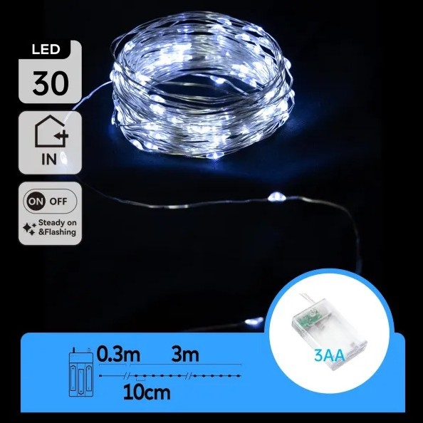 Aigostar - LED-Lichterkette 30xLED/3xAA 3,3 m kaltweiß