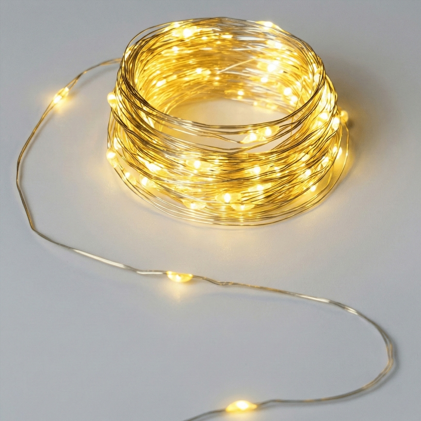 Aigostar - LED-Lichterkette für den Außenbereich, 50 LEDs, 8 Funktionen, 3×AA, 5,3 m, warmweiß