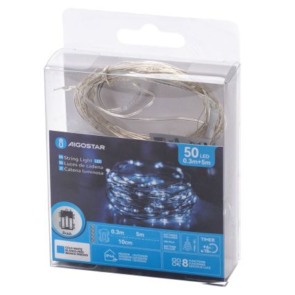 Aigostar - LED-Außen-Lichterkette 50xLED/3xAA IP44 5,3 m kaltweiß