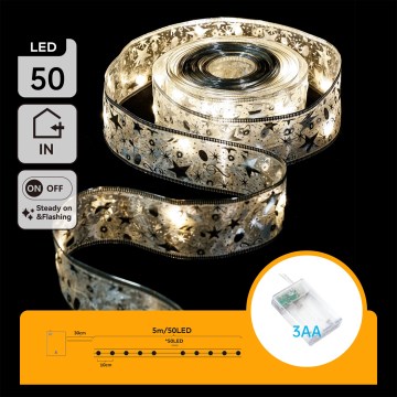 Aigostar - LED-Lichterkette 50xLED/3xAA 5 m warmweiß silber