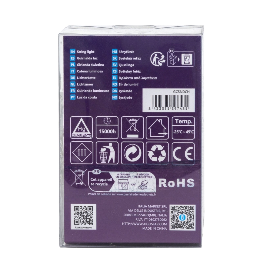 Aigostar - LED-Außen-Lichterkette 100xLED/8 Funktionen/3xAA 10,3m IP44 kaltweiß