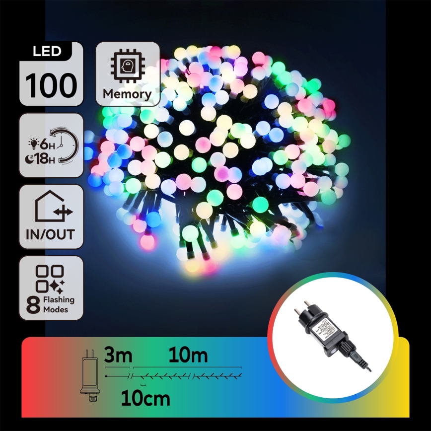 Aigostar - LED-Lichterkette für den Außenbereich, 100 LEDs / 8 Funktionen, 10 m, IP44, mehrfarbig
