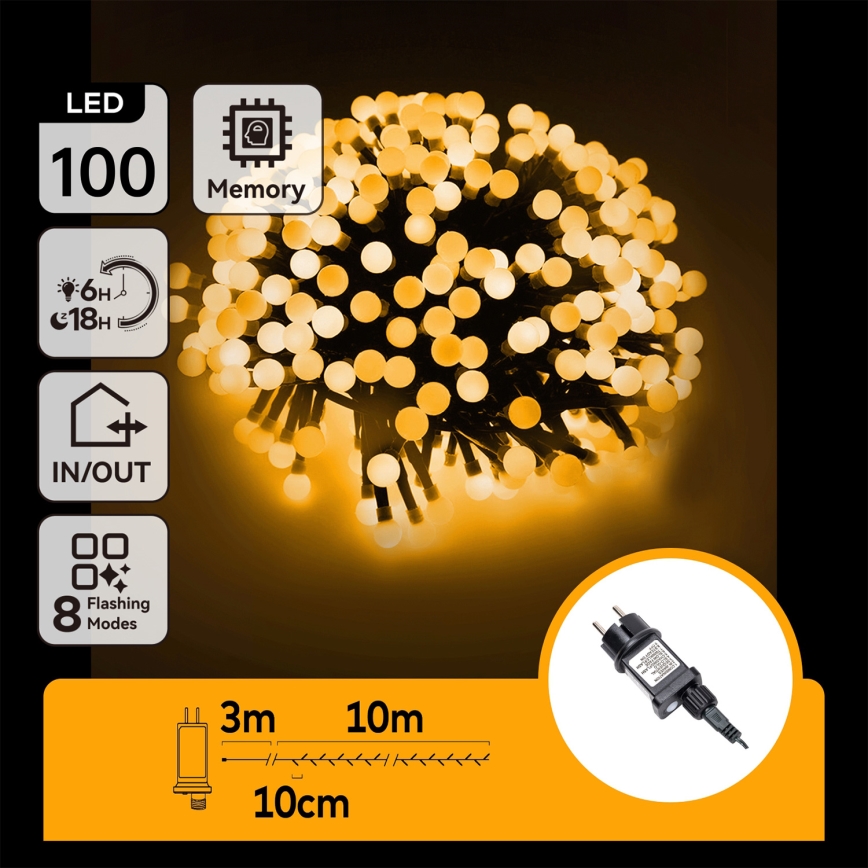 Aigostar - LED-Lichterkette für den Außenbereich, 100 LEDs, 8 Funktionen, 10 m, IP44, warmweiß