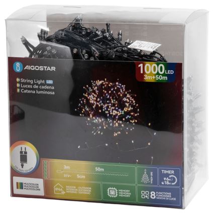 Aigostar - LED-Lichterkette für den Außenbereich, 1000 LEDs, 8 Funktionen, 53 m, IP44, mehrfarbig