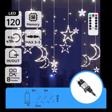 Aigostar - LED-Lichterkette für den Außenbereich 120 LEDs/6 W/230 V/8 Funktionen 3×0,6 m IP44 kaltweiß + Fernbedienung