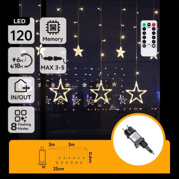 Aigostar - LED-Lichterkette für den Außenbereich 120xLED/8 Funktionen 3x0,6 m IP44 warmweiß + Fernbedienung