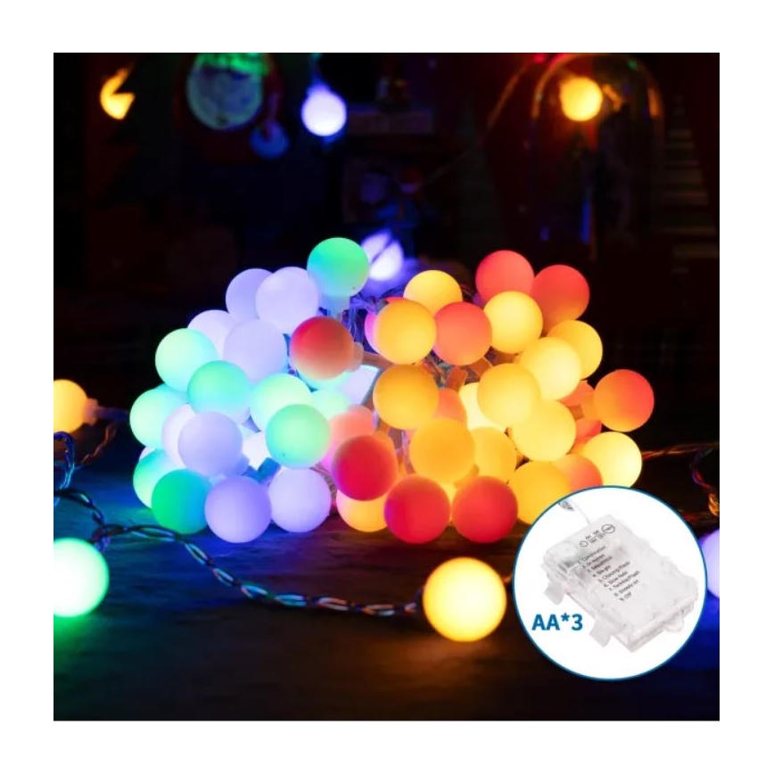 Aigostar - LED-Lichterkette für den Außenbereich, 25 LEDs, 3× AA-Batterien, 8 Leuchtfunktionen, 2,8 m, IP44, mehrfarbig