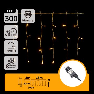 Aigostar - LED-Lichterkette für den Außenbereich 300xLED/8 Funktionen 15x0,4 m IP44 warmweiß