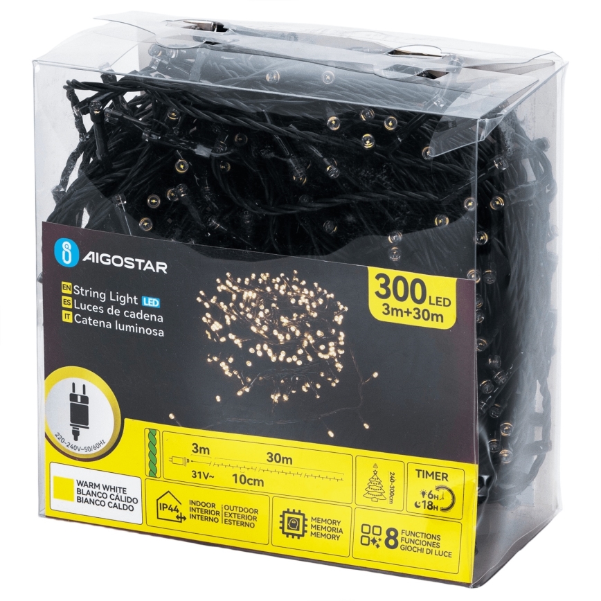 Aigostar - LED Lichterkette für den Außenbereich 300xLED/8 Funktionen 30 m IP44 warmweiß
