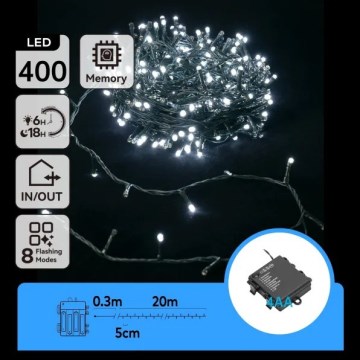 Aigostar - LED-Lichterkette für den Außenbereich, 400 LEDs, 8 Funktionen, 4xAA, 20,3 m, IP44, kaltweiß