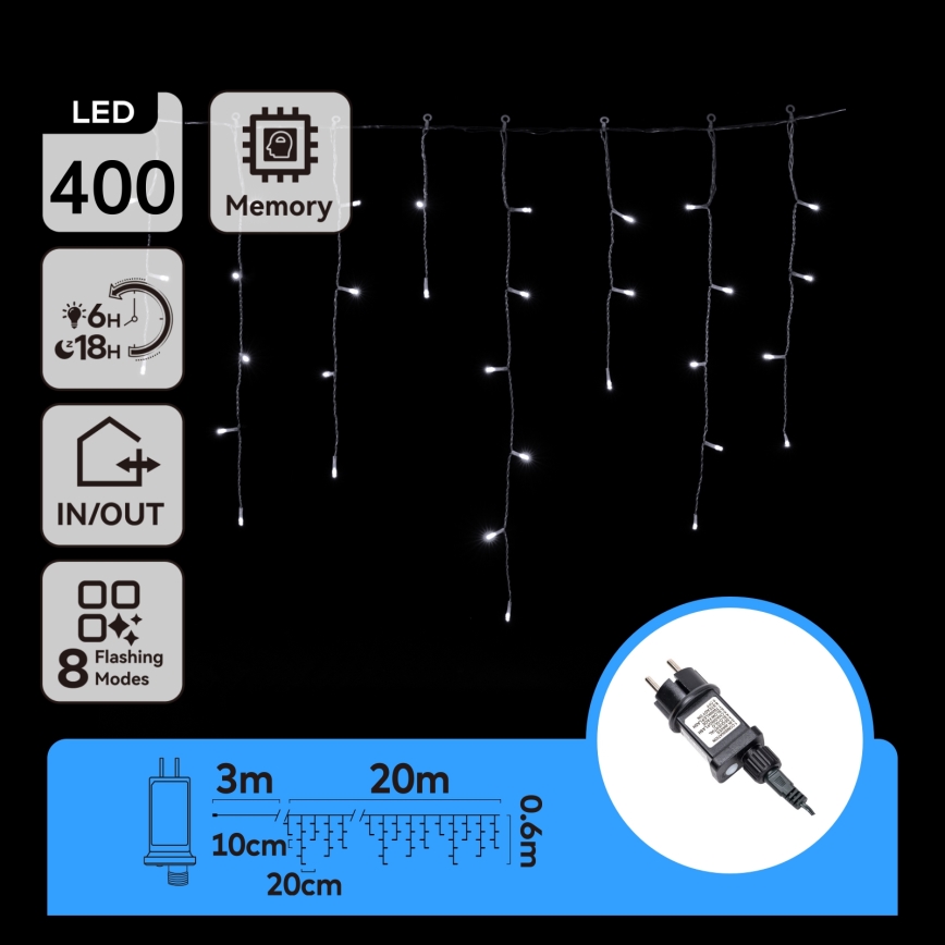 Aigostar - LED Lichterkette für den Außenbereich 400xLED/8 Funktionen 23x0,6m IP44 kaltweiß