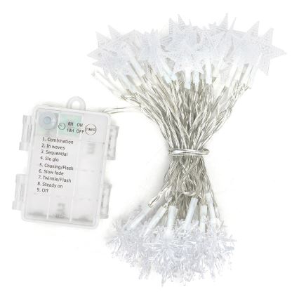 Aigostar - LED-Lichterkette für den Außenbereich, 50 LEDs, 8 Funktionen, 3×AA-Batterien, 5 m, IP44, kaltweiß
