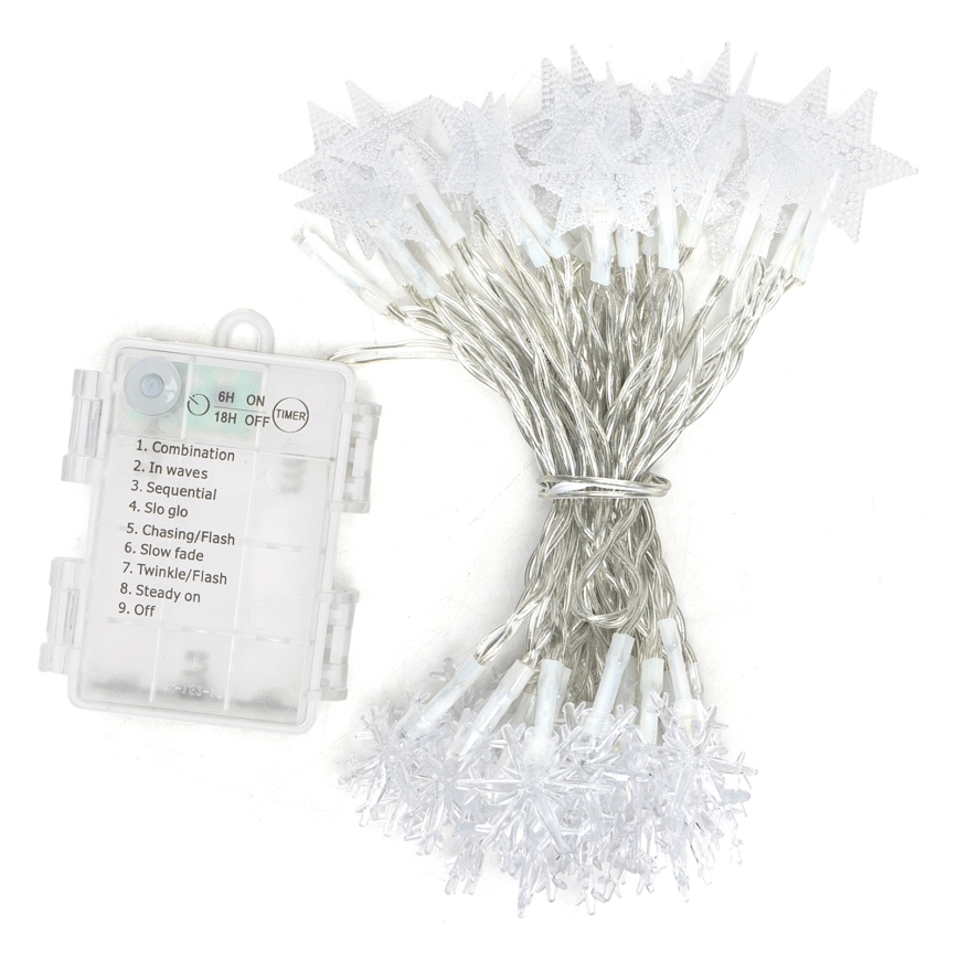 Aigostar - LED-Lichterkette für den Außenbereich, 50 LEDs, 8 Funktionen, 3×AA-Batterien, 5 m, IP44, kaltweiß