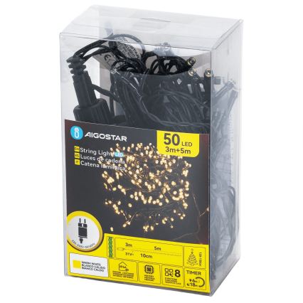 Aigostar - LED-Lichterkette für den Außenbereich 50 LEDs/8 Funktionen 8 m IP44 warmweiß
