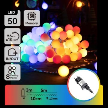 Aigostar - LED-Lichterkette für den Außenbereich, 50xLED, 8 Funktionen, 5 m, IP44, mehrfarbig
