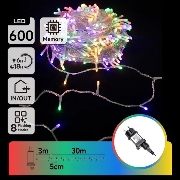 Aigostar - LED-Lichterkette für den Außenbereich, 600 LEDs, 8 Funktionen, 30 m, IP44, mehrfarbig