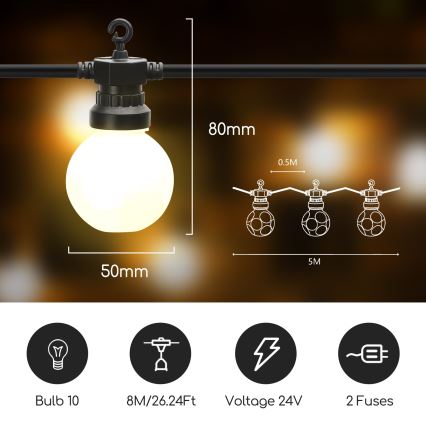 Aigostar - LED Outdoor Deko-Kette 10xLED/8m IP44 warmweiß