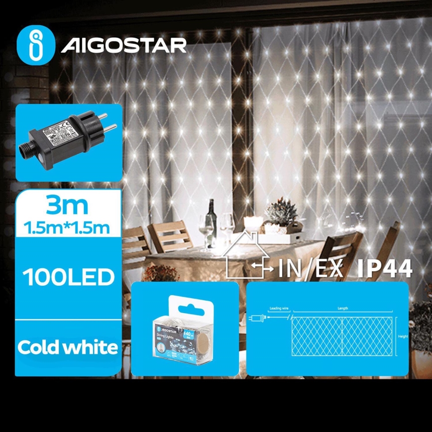 Aigostar - LED-Outdoor-Lichterkette 100xLED/8 Funktionen 4,5x1,5m IP44 kaltweiß