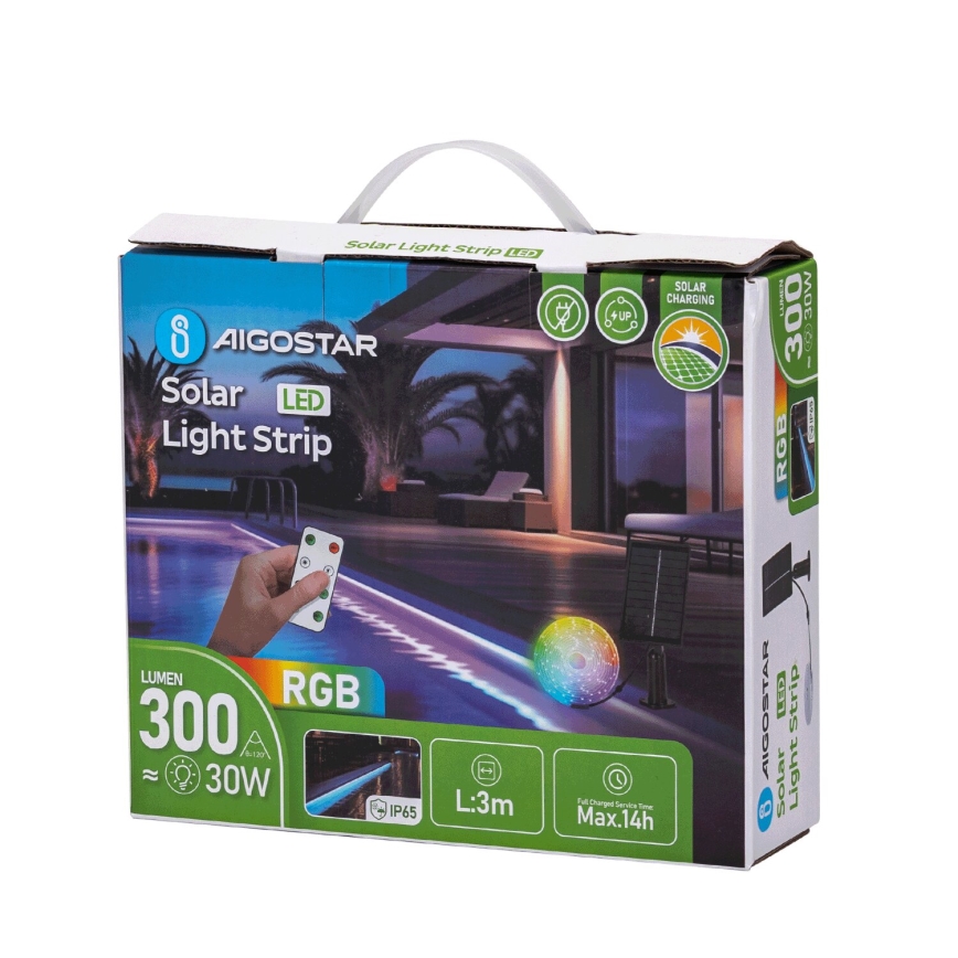 Aigostar - LED RGB Dimmbarer Solarstreifen LED/1,6W/3,2V 5 m IP65 1800 mAh + Fernbedienung