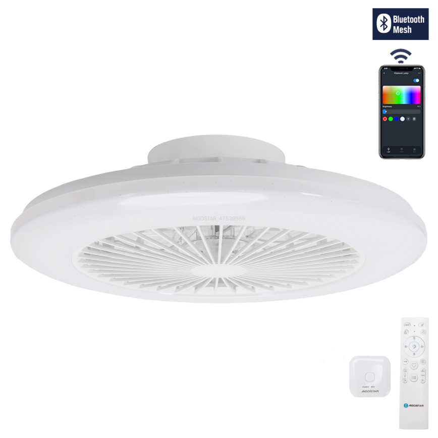 Aigostar - LED RGBW dimmbare Deckenleuchte mit Ventilator LED/40W/230V 2700-6500K Ø 48,5 cm Weiß + Fernbedienung