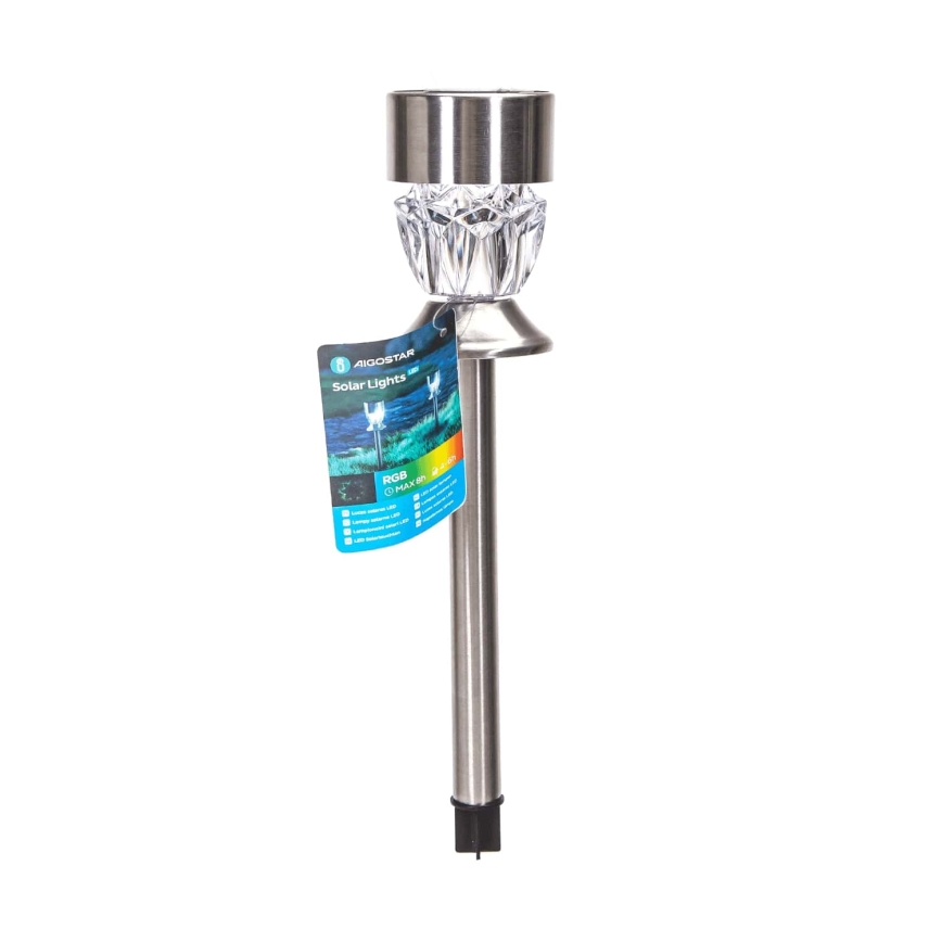 Aigostar - LED-RGB-Solarleuchte LED/0,006W/1,2V 35,5 cm 100 mAh matt Chrom IP44