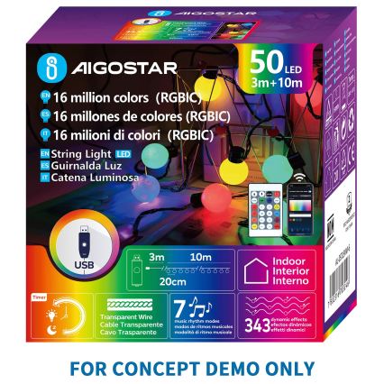 Aigostar - LED RGBIC Dekorationskette 25xLED/5W/USB 5 m mehrfarbig