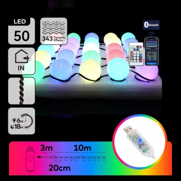 Aigostar - LED RGBIC Dekorative Lichterkette 50xLED/5W/USB 10 m mehrfarbig