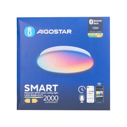Aigostar - LED-RGBW- Dimmbare Deckenleuchte für Badezimmer MESH Smart LED/18W/230V 3000-6500K IP44 + Fernbedienung