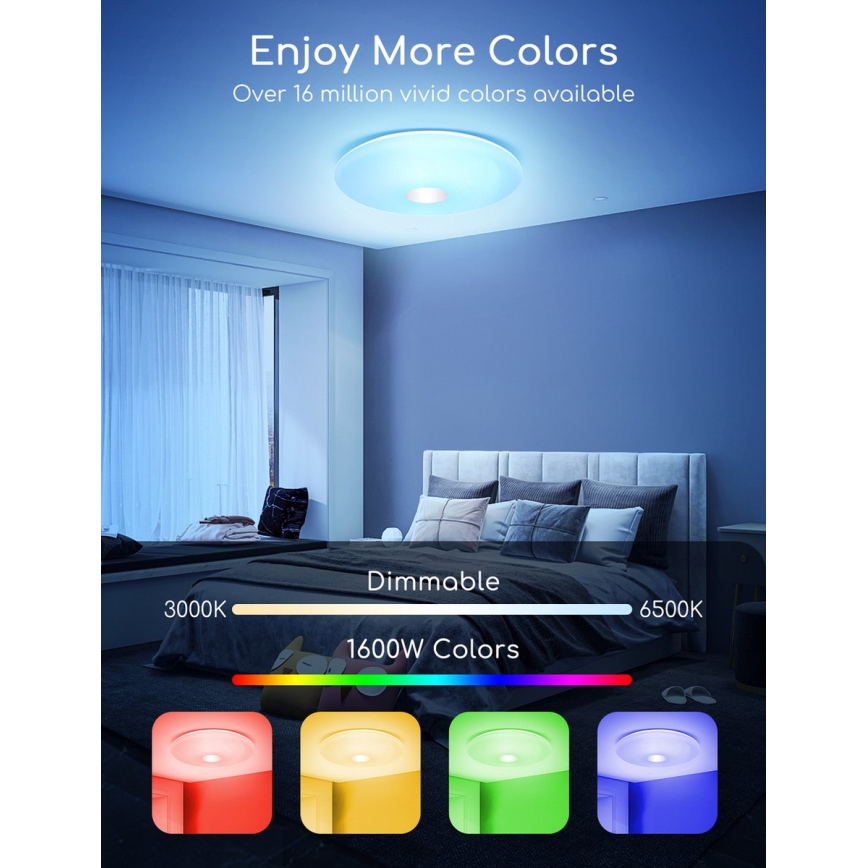 Aigostar - LED RGBW dimmbare Deckenleuchte 18W/230V Ø 34 cm Wi-Fi