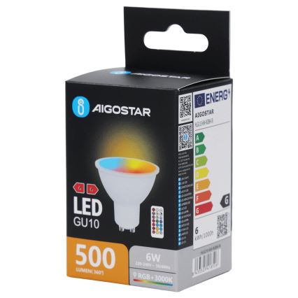 Aigostar - LED RGBW dimmbares Leuchtmittel GU10/6W/230V 3000K + Fernbedienung