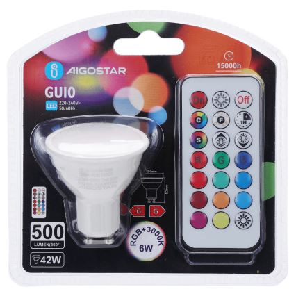 Aigostar - LED RGBW dimmbare GU10-LED-Lampe 6W 230V 3000K + Fernbedienung