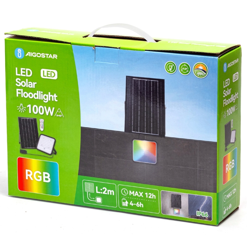 Aigostar - LED RGBW Dimmbarer Solarstrahler LED/100W/3,4V IP66 8000 mAh + Fernbedienung