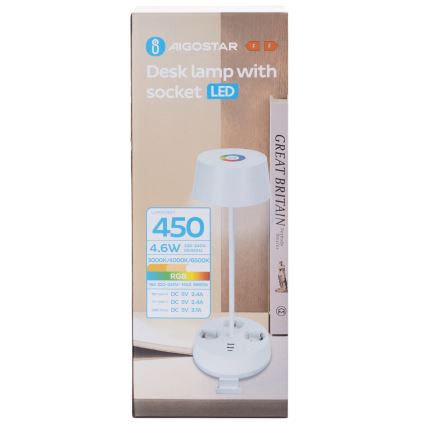Aigostar - LED Dimmertischlampe mit Steckdosen und USB LED/4,6W/230V 3000/4000/6500K weiß