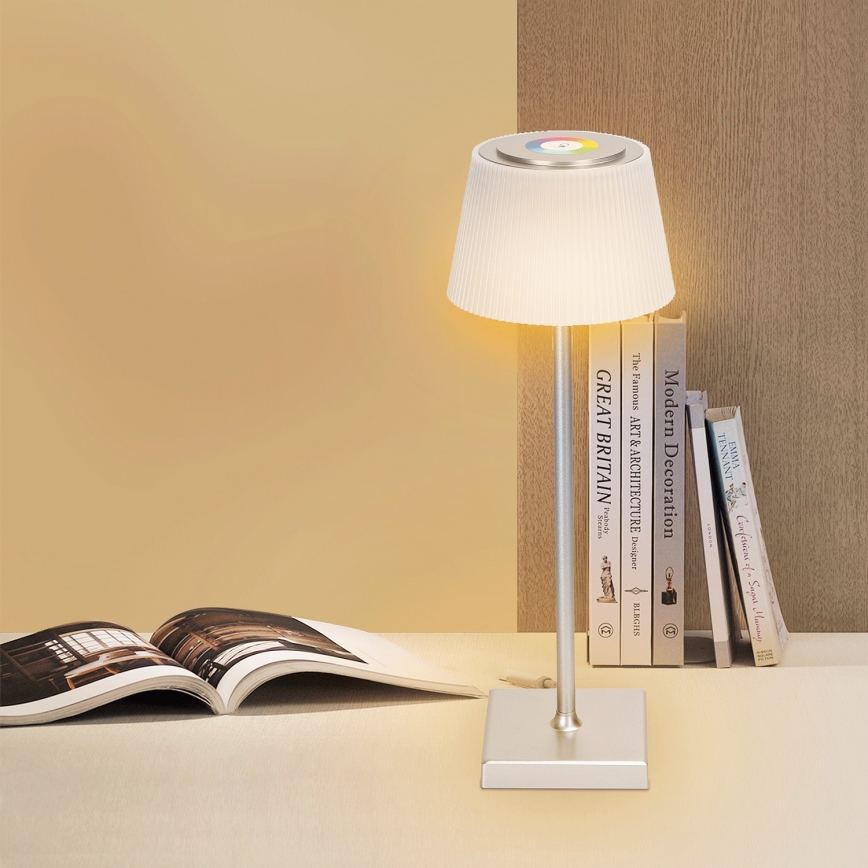 Aigostar - LED RGBW Außen dimmbare wiederaufladbare Tischlampe LED/4W/5V 3600mAh weiß/matter Chrom IP54