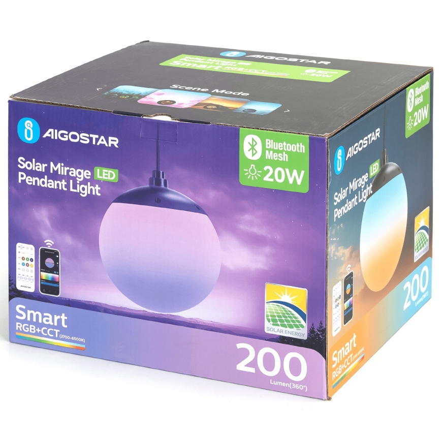 Aigostar - LED RGBW Dimmbare Solar-Hängeleuchte MESH LED/20W/3,7V 4000 mAh 2700K-6500K IP65 d 20 cm