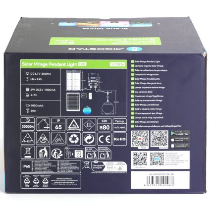Aigostar - LED RGBW Dimmbare Solar-Hängeleuchte MESH LED/20W/3,7V 4000 mAh 2700K-6500K IP65 d 20 cm