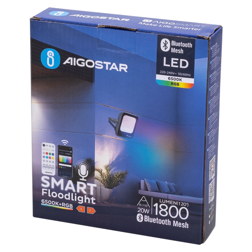 Aigostar - Dimmbarer LED-RGBW-Fluter MESH Smart LED/20W/230V 6500K IP65 + Fernbedienung