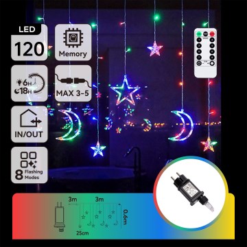 Aigostar - LED RGBY Außen-Lichterkette 120 LEDs / 8 Funktionen, 3 x 0,6 m, IP44, mehrfarbig + Fernbedienung
