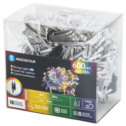 Aigostar - LED-Lichterkette für den Außenbereich, 600 LEDs, 8 Funktionen, 30 m, IP44, mehrfarbig