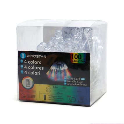 Aigostar - LED-Außen-Weihnachtslichterkette 100xLED/8 Funktionen 3xAA 10m IP44 mehrfarbige Tropfen