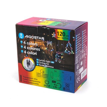 Aigostar - LED RGBY Außen-Lichterkette 120xLED/8 Funktionen 3x0,6m IP44 mehrfarbig + Fernbedienung