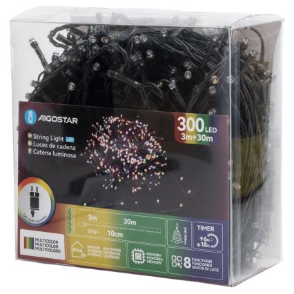 Aigostar - LED-Außen-Weihnachtslichterkette, 300 LEDs, 30 m, IP44, mehrfarbig